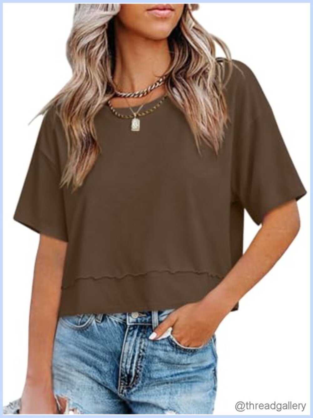 Women's Cropped Short Sleeve T-Shirt Casual Basic Crew Neck Tee Soft Stretch